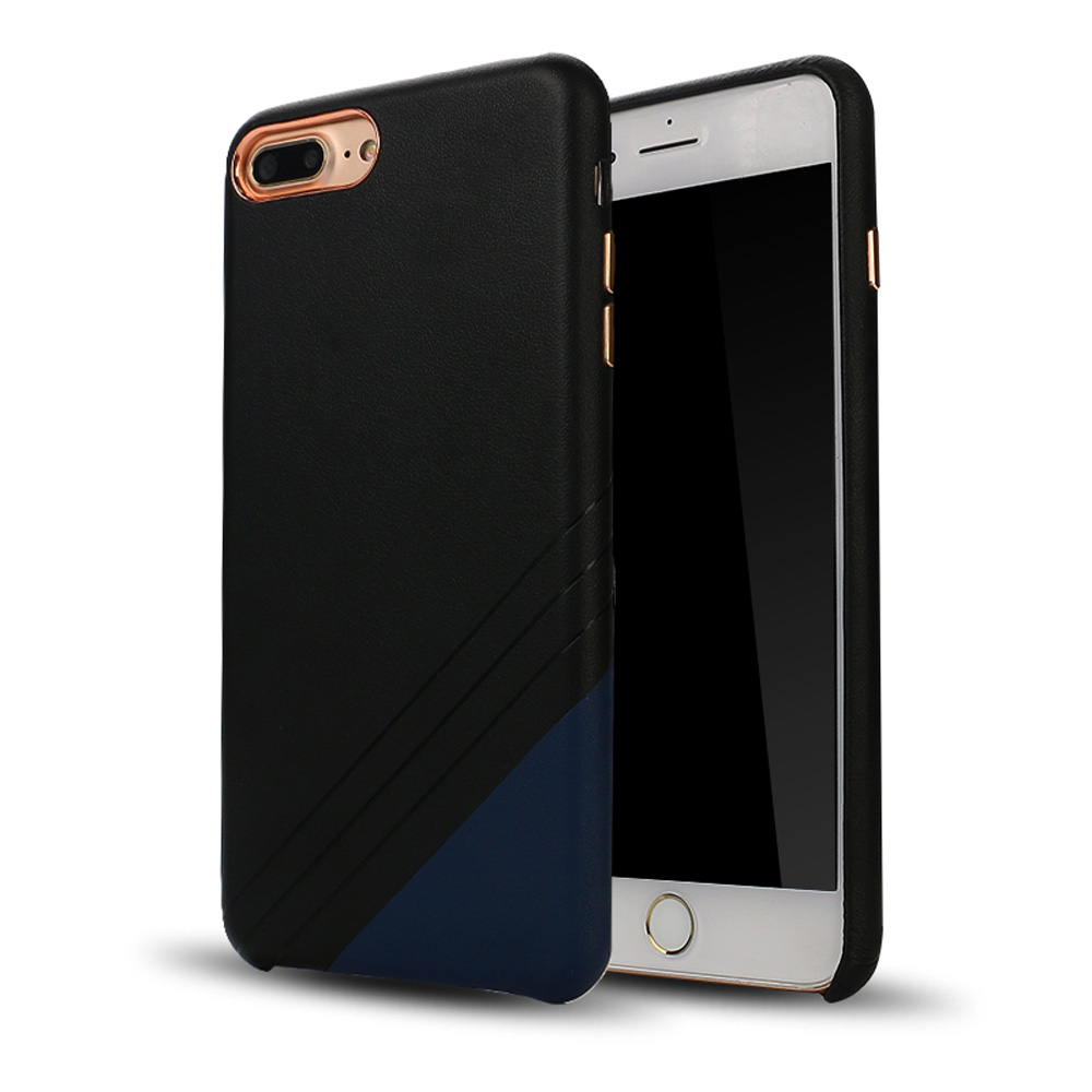 iPhone 8 Plus / 7 Plus Cool Striped Armor PU LEATHER Case (Black Blue)